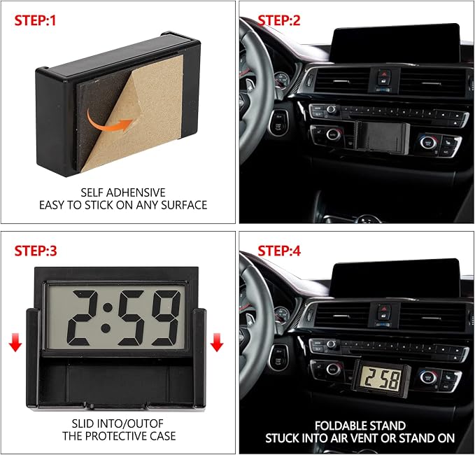 YOUNGFLY Small Digital Clock, Mini Car Dashboard Clock Battery Operated