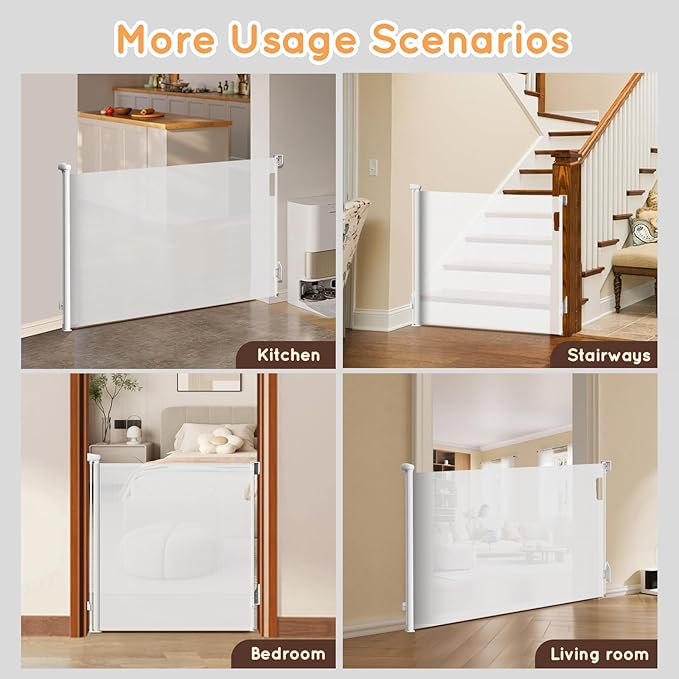 Retractable Baby Gate for Stairs, 71" Wide Mesh Pet Gate, Automatic Tension, One-Hand Operation, 38" Tall Baby Gates for Doorways, Hallways, Deck, Indoor Outdoor, Safe, Easy to Fit, White