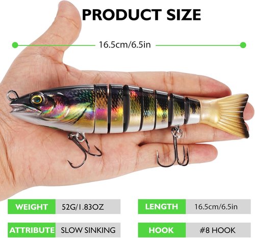 FONMANG SWIMPRO Swimbaits - 6.5in Glide Bait for Northern Pike & Bass Fishing | 3PCS Multi-Jointed Lures with 3D Holographic Finish
