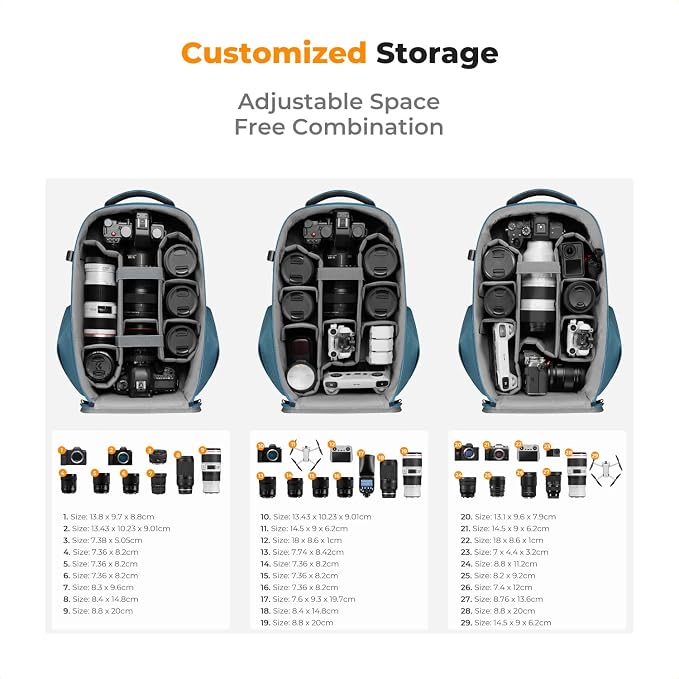 K&F CONCEPT Camera Backpack, Hardshell Photography DSLR Camera Bag