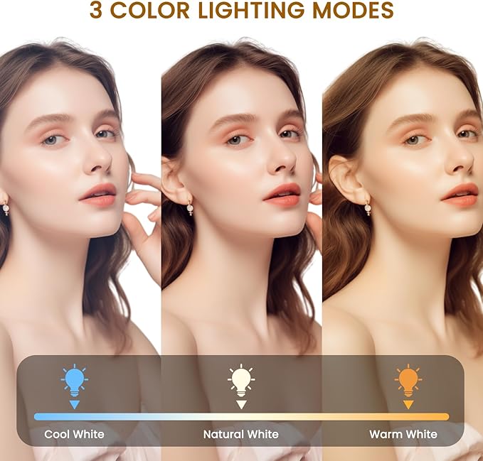 Vanity Mirror with Lights, 8"×6" LED Makeup Mirror Built-in 1500mAH Lithium Battery, 3-Color Lighting, Dimmable, Lighted Up for Makeup Desk (White)