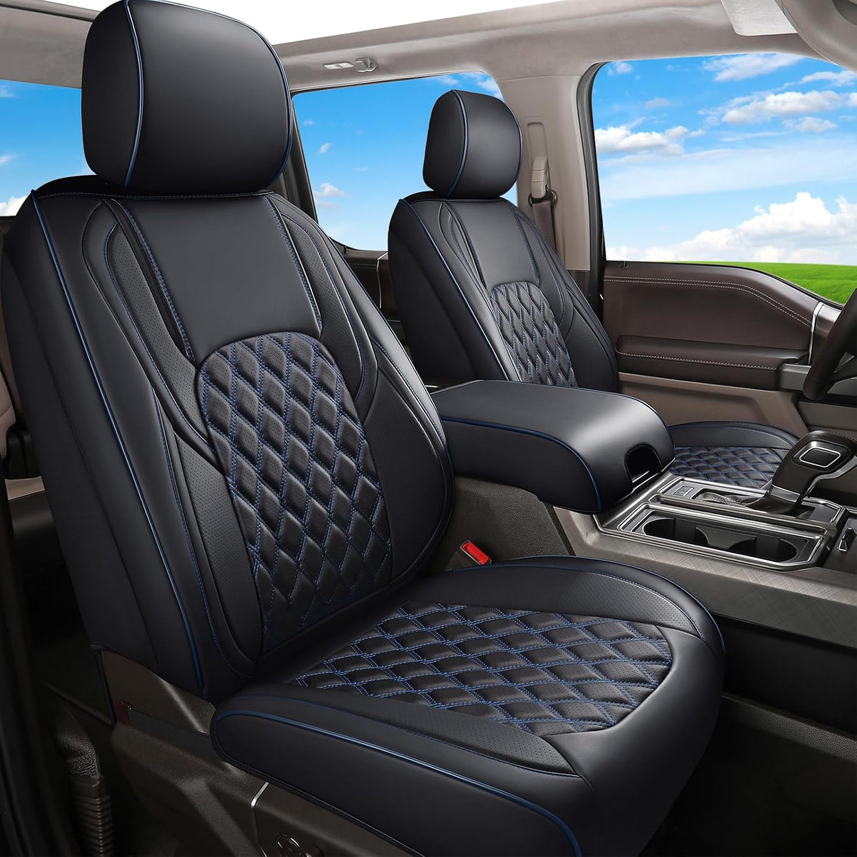 Huidasource Tacoma Front Seat Covers Fit for Toyota Tacoma 2016-2023 All Cab SR,SR5, Limited,TRD Pro, TRD Sport, TRD Off-Road Front Row, 360° Full Wrap Leather Car Seat Cushion Cover, Black&White