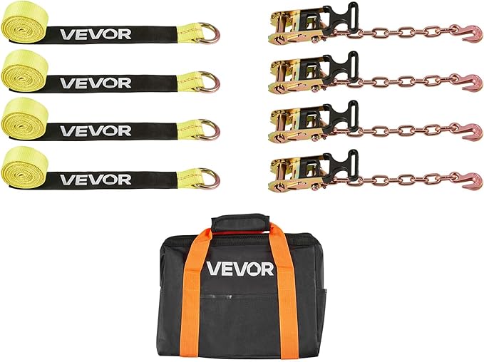 VEVOR Wheel Chock Tie-Down Kit, Tire-Style Tow Dolly Strap, Car Tie Down Kit with Heavy-Duty Hook, Break Strength 10009 lbs & Working Load 3333 lbs Motorcycle System for ATV, SUV, Snowmobiles