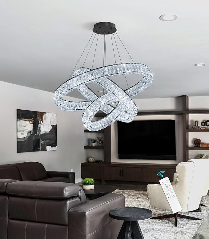 HAIXIANG Modern Glam Chandelier Crystal LED Remote Rings Chandelier Adjustable