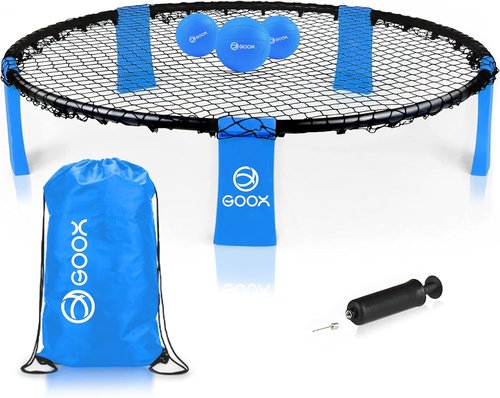 GOOX Roundnet Game Set - Outdoor Beach Ball Games with 3 Balls, Carrying Bag & Strip Light