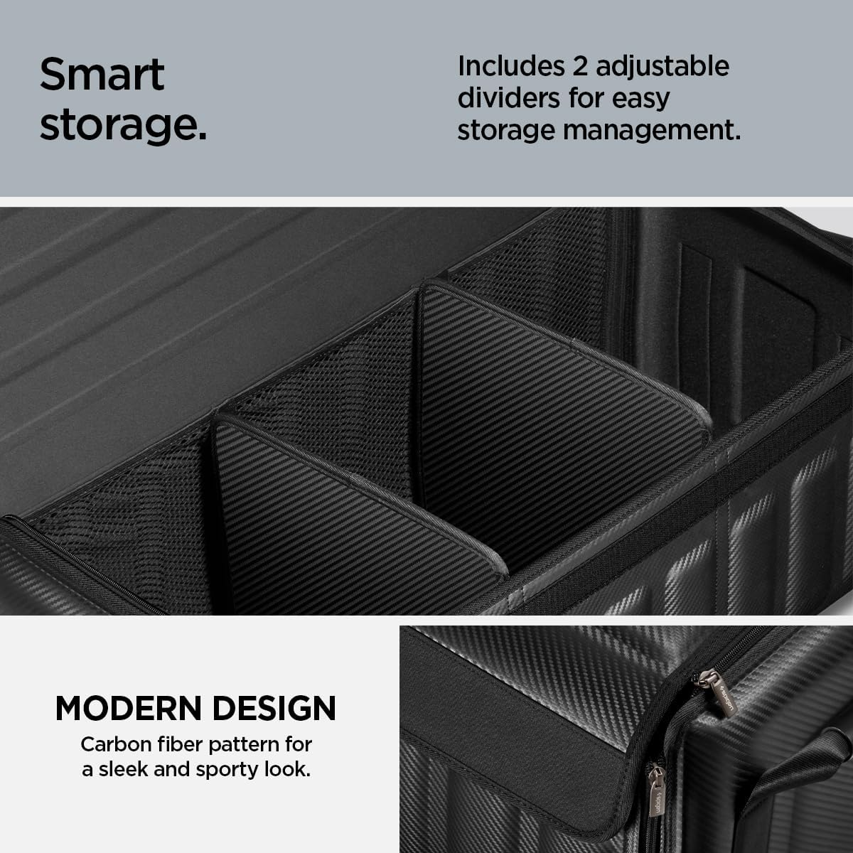 Spigen Collapsible Trunk Organizer with Lid for Tesla Model Y Juniper L, Model 3/Y/S/X, Cybertruck & All Cars – Heavy Duty Foldable, Black