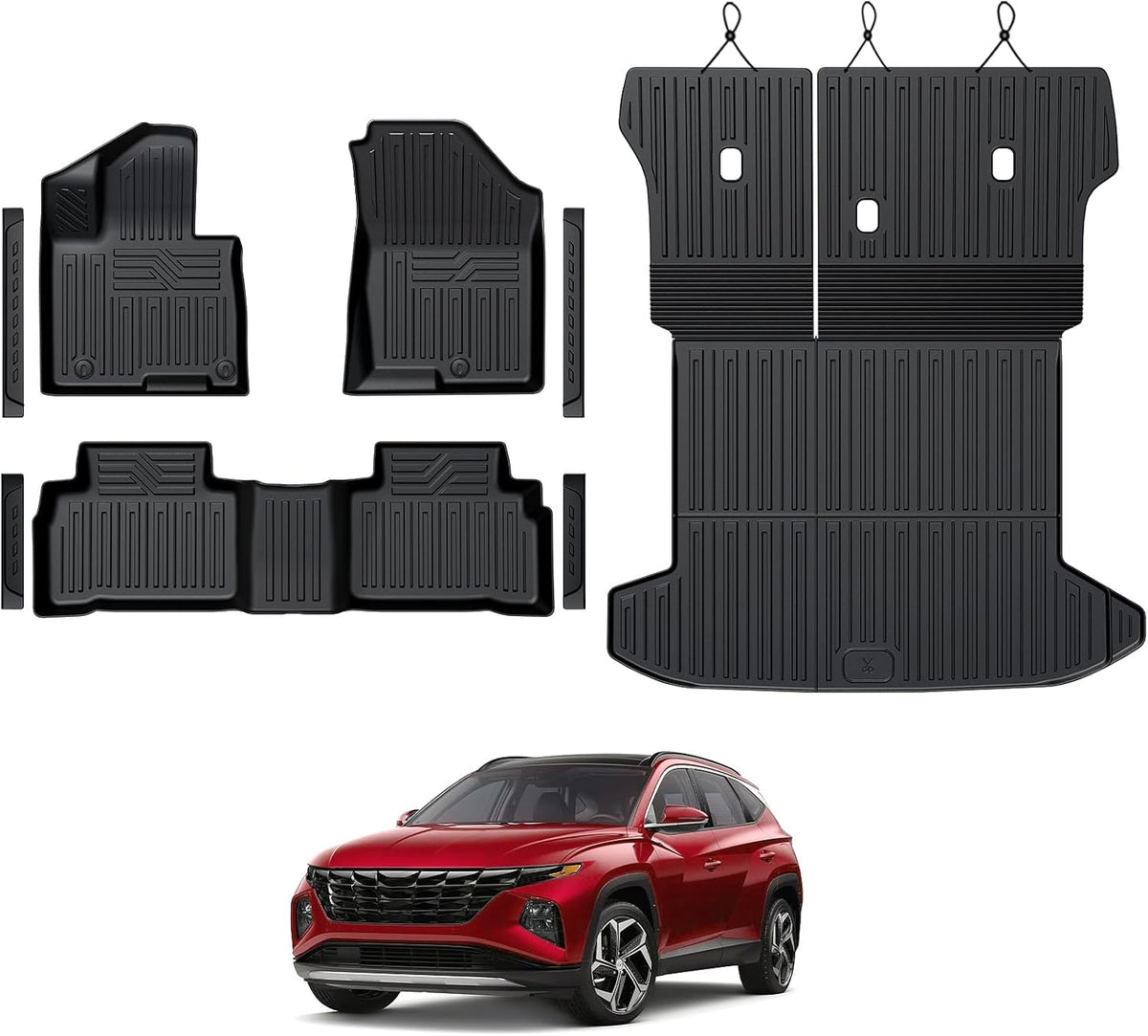 Floor Mats Set for 2022-2025 2026 Hyundai Tucson Gas (Not fit Hybrid), Full Coverage All Weather Floor Mats Cargo Mat with Backrest Protectors & Door Sill Guards for Tucson Accessories