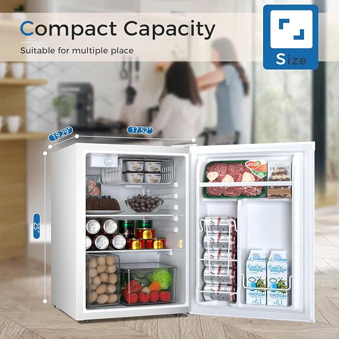 Antarctic Star Mini Compact Refrigerator with Freezer, 2.6 Cu.Ft. Single Door Adjustable Removable Shelves for Apartment/Dorm/Office,WHITE
