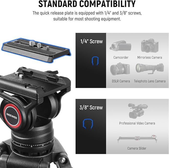 NEEWER 74" Video Tripod with Fluid Head & Damping Control, Aluminum Heavy Duty