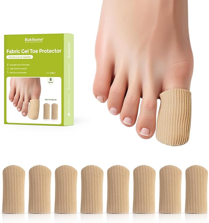 Bukihome 8 PCS Toe Protectors, Silicone Toe Caps Closed Toe Surface Fabric Sleeve Protectors, Prevent Pain Relief for Corns, Blisters and Ingrown Toenails (8PCS Large Size)[Upgrade]
