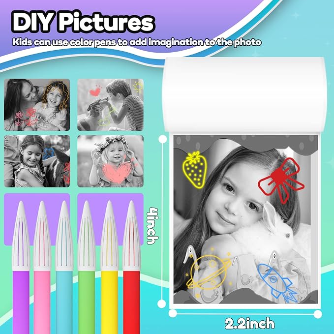 Printer Paper, 6 Rolls for Kids Instant Print Camera, HD Printing Thermal Print