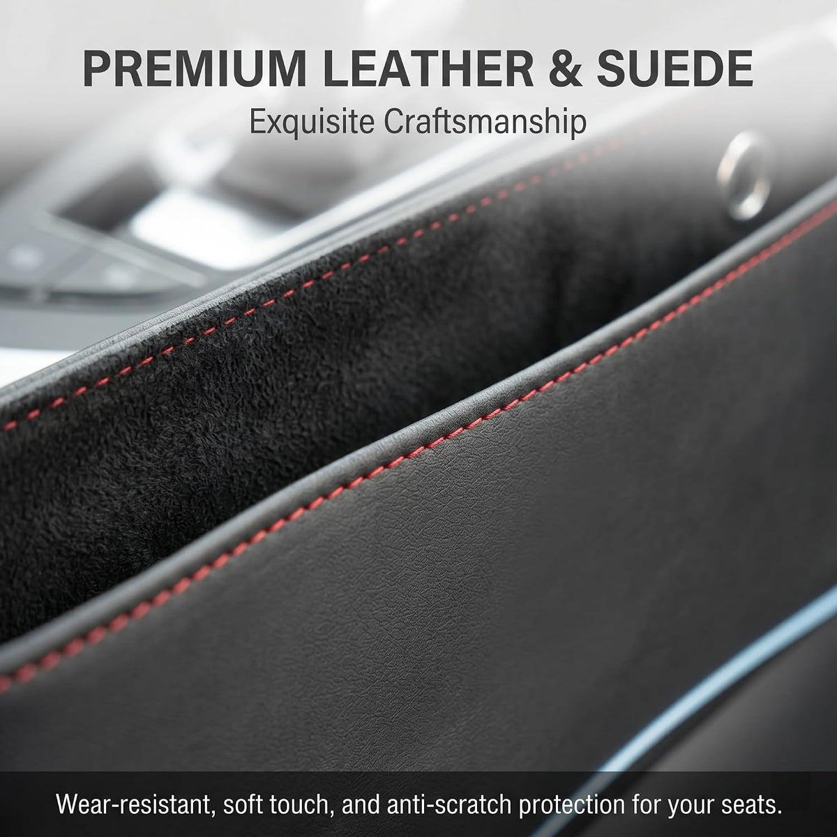 Car Seat Gap Filler Organizer, Suede Leather Auto Seat Crevice Storage Box, Vehicle Console Side Pocket Caddy for Phone Keys Coins Small Accessories Car Interior Organizer (Black)