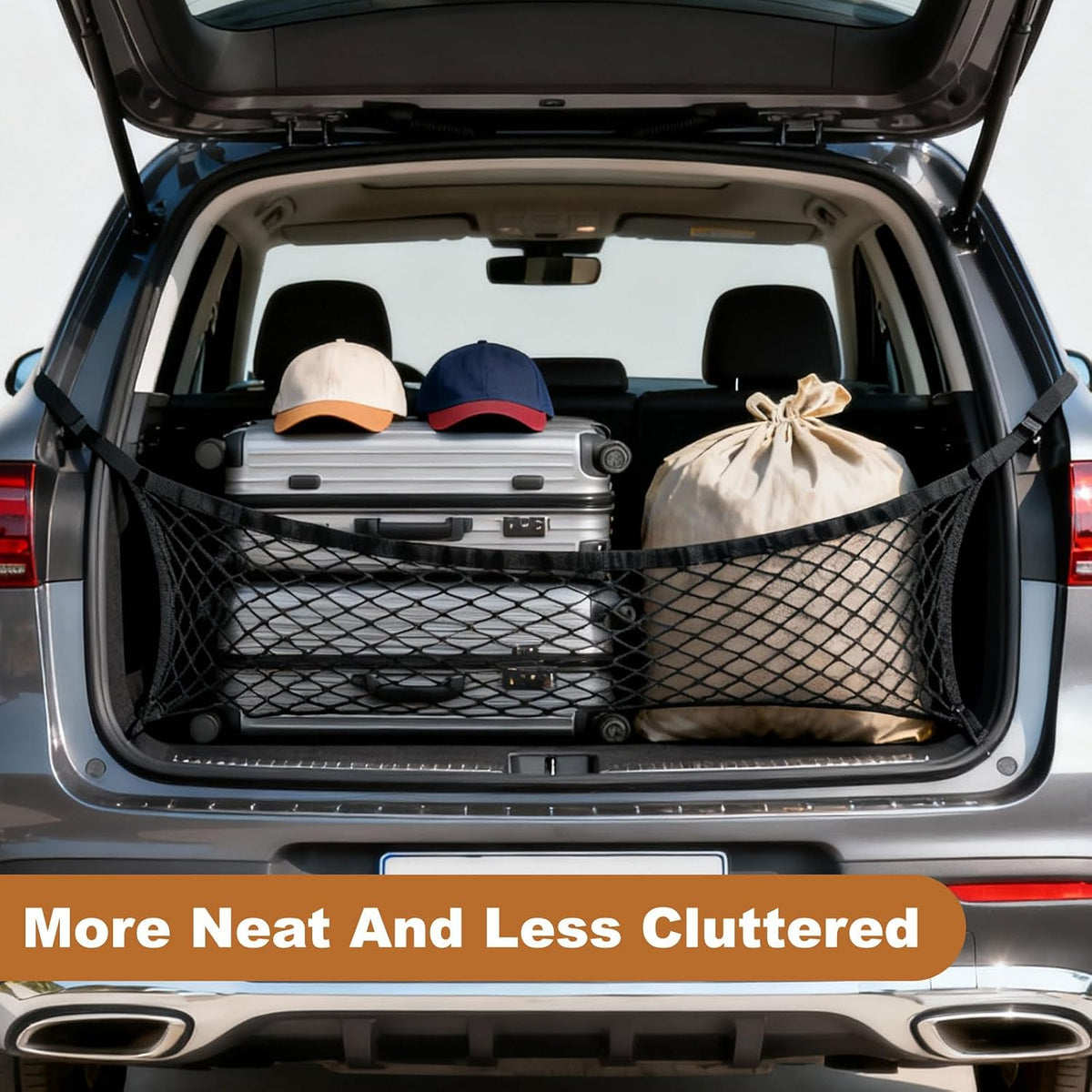 PATIKIL Truck Cargo Net, 24 x 16 Inch Polyester Adjustable Trunk Bed Net Stretchable Mesh Storage Organizer with 8 Hooks Universal for Pickup Trucks SUV Cars, Black