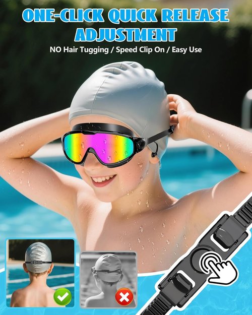 Aegend Kids Swim Goggles - Wide View, Anti-Fog & UV Protection | No Leak Design with Ear Plugs (Ages 3-14)