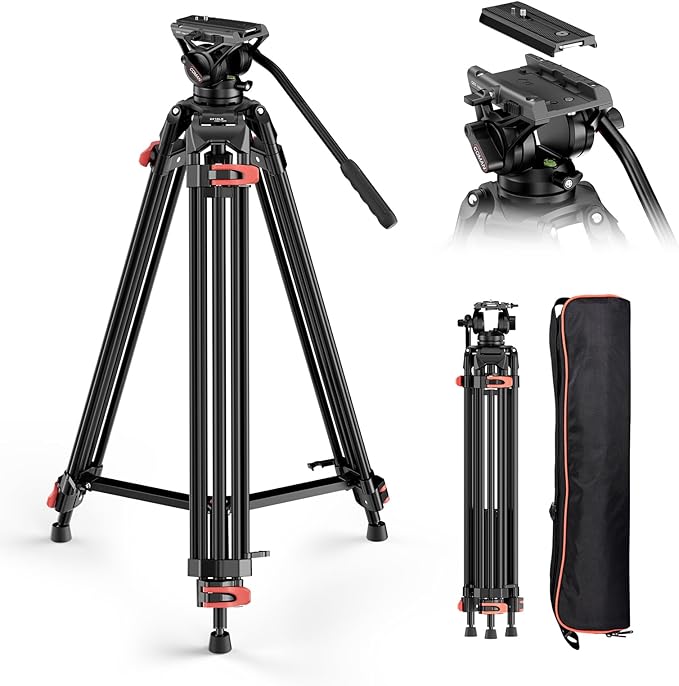 COMAN 74.4" Video Tripod, Heavy Duty Camera Tripod