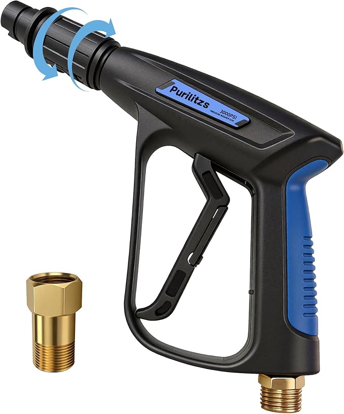 Pressure Washer Gun 3000PSI with 0°-160° Adjustable Spray Nozzle, Short Pressure Washer Gun with M22-14/15mm Fittings for Car Washing, House and Patio Cleaning