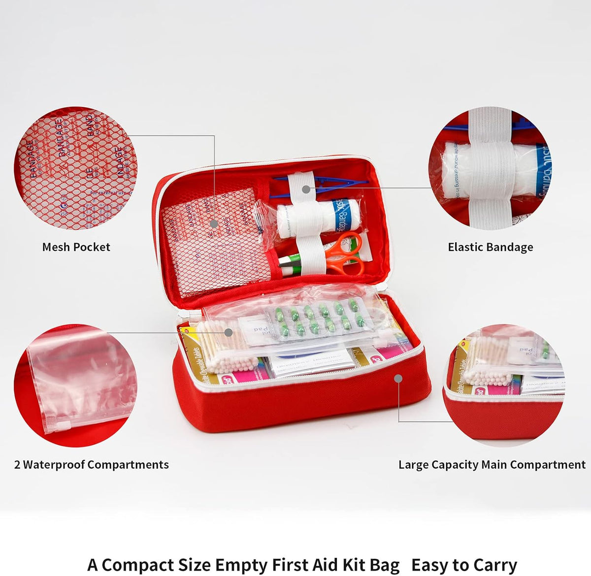 TOPASION Portable Empty First Aid Kit Bag, Travel Medicine Pouch, Small Medical Bag (2 Pieces Red)