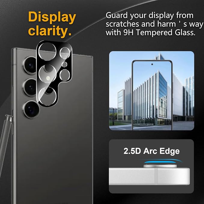 3 Pack Camera Lens Protector for Samsung Galaxy S24 Ultra, Tempered Glass