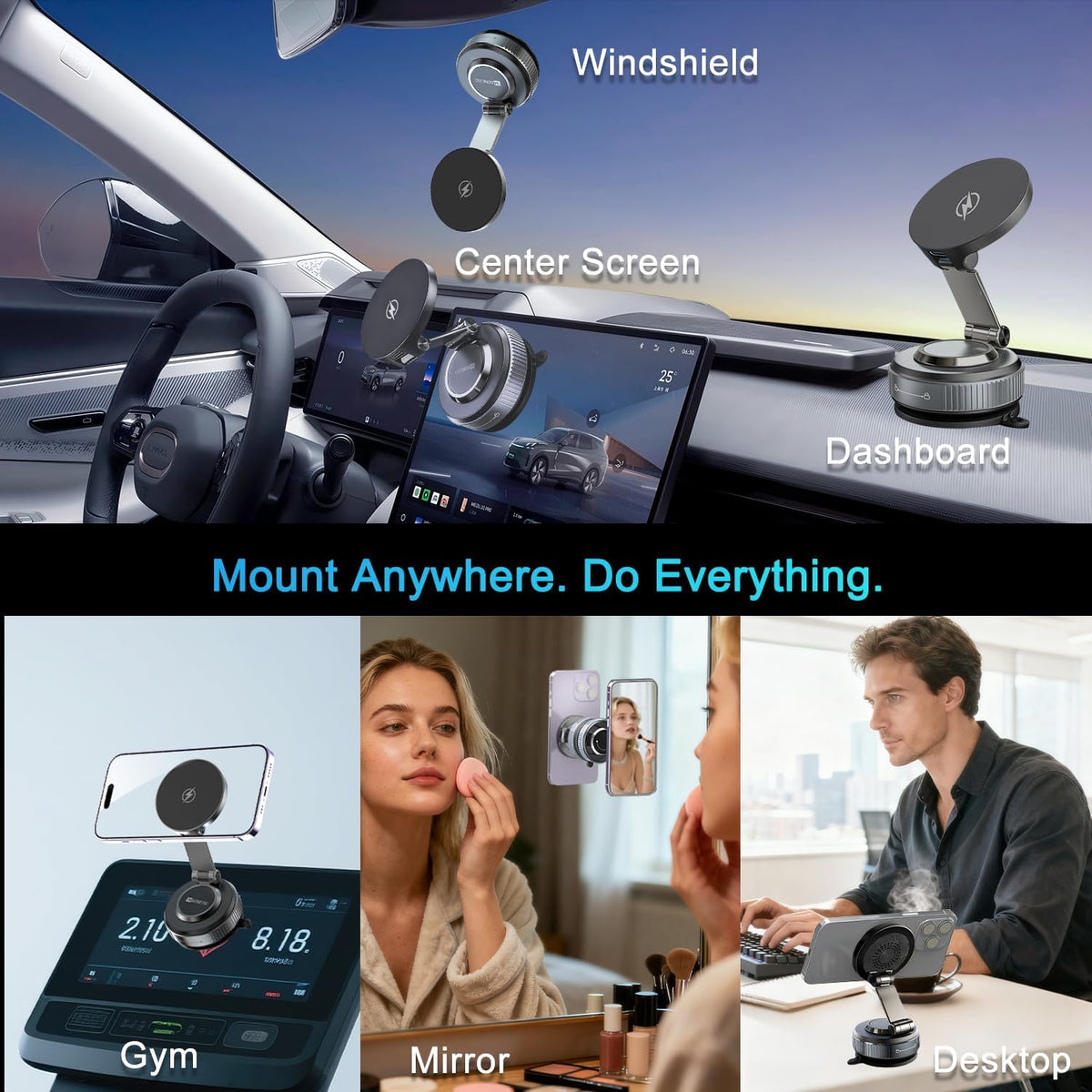 15W for Magsafe Car Mount Charger, 120lbs Suction Cup Phone Mount