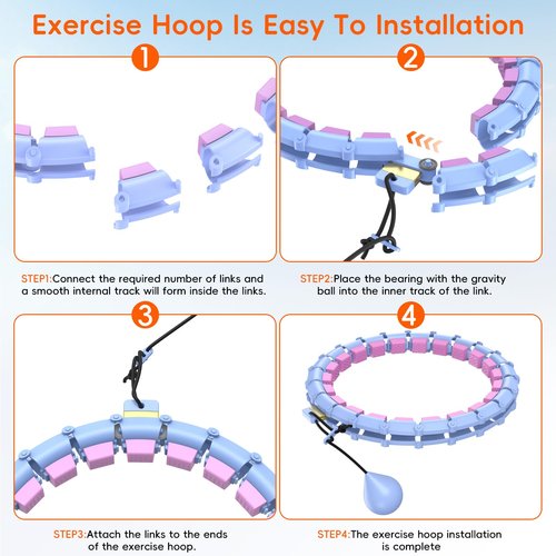 HCOIW Plus Size Silent Weighted Hula Infinity Fitness Detachable Hoops 65-Inch 32 Knot, Smart Noiseless Infinity Hula for Women, Waist and Abdominal Home Weight Loss Exercise Fit Hoop,Blue and Purple