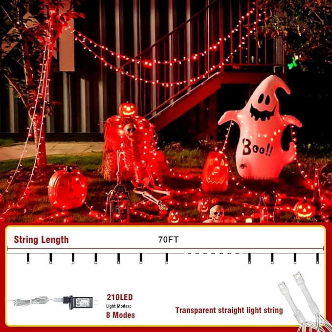 70FT Red String Lights, 210 LED Waterproof Seasonal Fairy Lights with 8 Modes, Indoor Outdoor Decorative Lighting for Christmas, Valentine’s Day, Wedding, Party, Garden