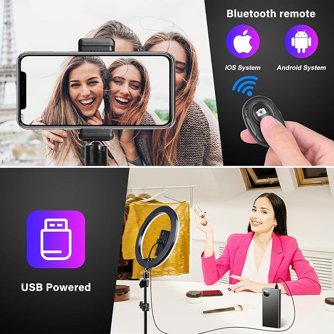 10.3" Ring Light with Tripod and Phone iPad Holder, Selfie Ring Light with 51