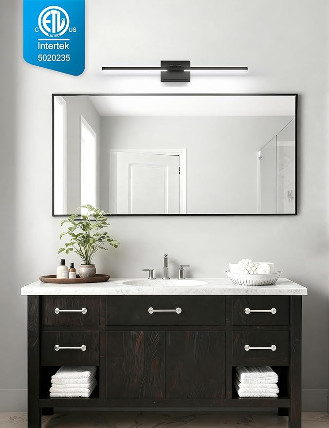 VOLISUN Bathroom Vanity Light 31.5 inch, 5CCT Dimmable, 28W LED Bathroom Light Fixture Over Mirror, Black Bar Vanity Lights for Bathrooms Mirror Cabinets -ETL Certificated