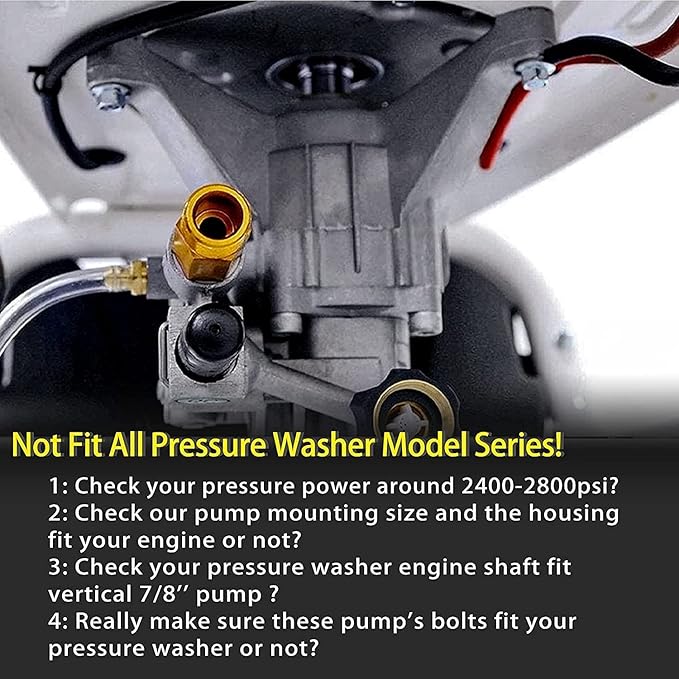 7/8'' Shaft Pressure Washer Pump Replacement Rear Inlet/Outlet 2400-2800PSI Pumps Replacement for Power Pressure Washer, Compatible with GCV190, 308653078, Craftman, Simpson, Ryobi, Honda and More