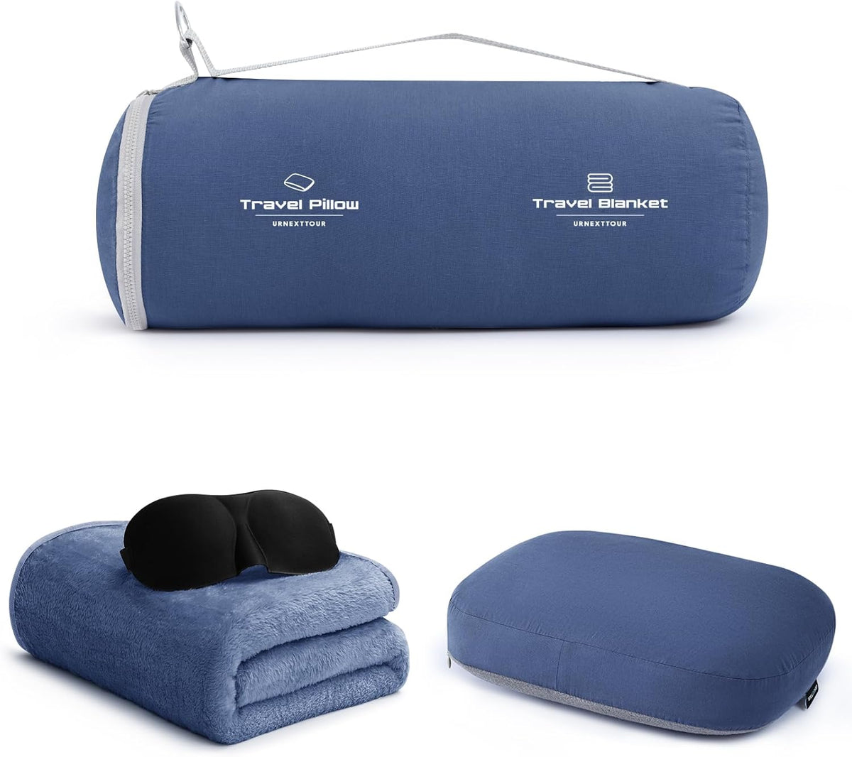 urnexttour 4-in-1 Travel Pillow & Blanket Set with Eye Mask, Memory Foam Neck Support, 50x65 Inch Blanket, Storage Bag for Airplane, Car, Train, Home Travel Pink