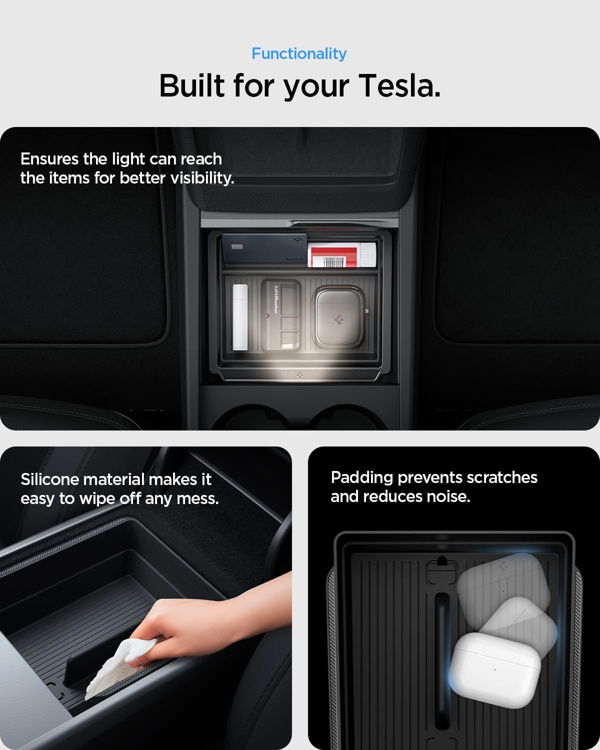 Spigen Console & Armrest Organizers for Tesla Model Y Juniper, 3 Highland
