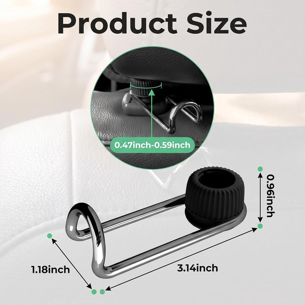 2 PCS Car Headrest Hooks, Heavy Duty Alloy Swivel Concealable Design Seat Back Hangers for Purses and Bags, Universal Vehicle Interior Storage Organizer for Most Car SUV Truck (Black)
