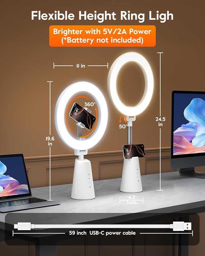 Ring Light for Makeup and Video Recording, Touch Control, Dimmable LED Selfie