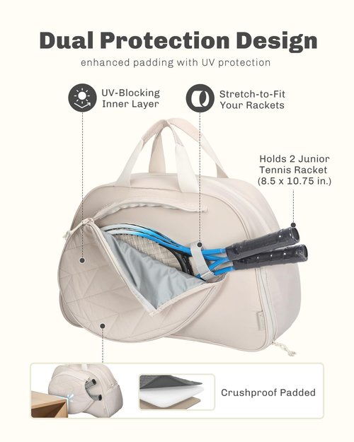 Hynes Eagle Pickleball Bag Tennis Gym Bag for Women Holds 2 Rackets with Shoe Compartment & Wet Pocket Sport Duffle Bag 17 inches Laptop Overnight Weekender Beige