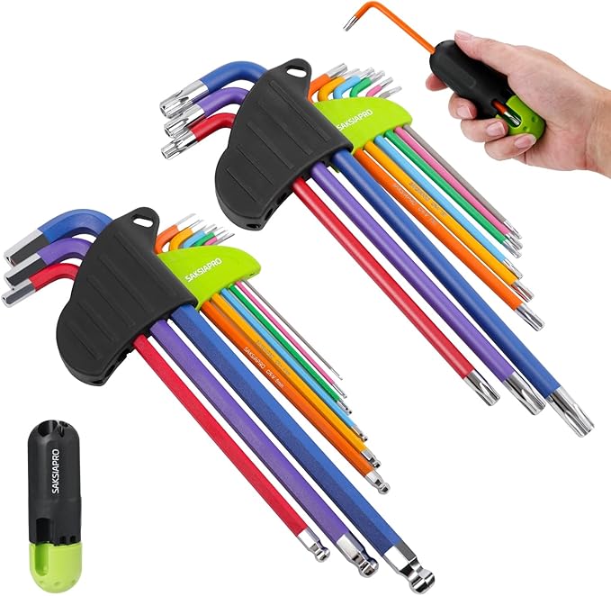 Allen Wrenches Sets, 19pcs Allen Key Set with Ball End & T Handle, Metric(1.5mm-10mm) and Torx Star(T10-T50) Hex Key Set for Bicycle and Home Repair