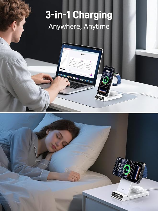 3 in 1 Charging Station for Apple, ELECDOV Magnetic Charger for iPhone