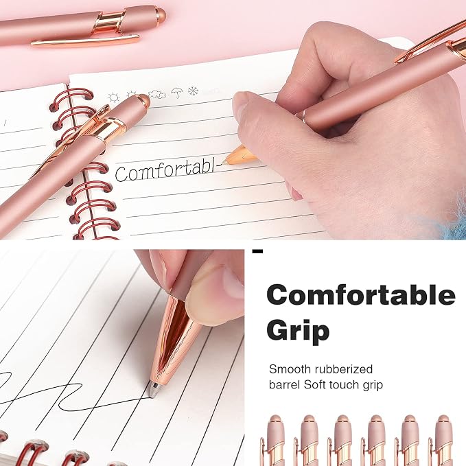 6 Pack Ballpoint Pen 2-in-1 Stylus Retractable Ballpoint Pen