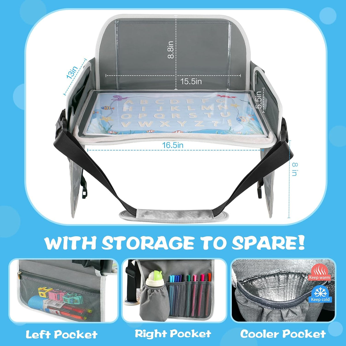 MENZOKE Kids Travel Tray for Boys or Girls, Travel Tray for Kids Car Seat
