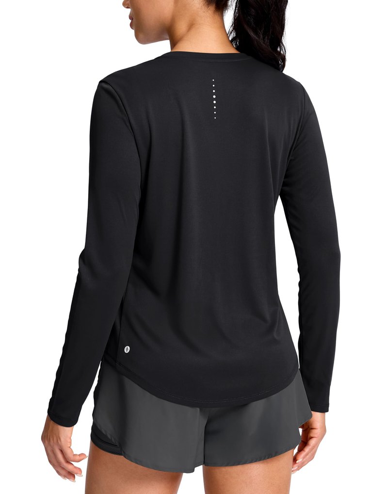 SANTINY Lightweight Long Sleeve Workout Tops for Women Breathable Yoga Gym Athletic Running Hiking Top UPF 50+ Sun Shirts (Black_L)