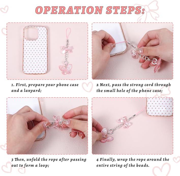 Pink Beaded Phone Wrist Straps, Y2K Phone Case Charms Camera Charm Strap