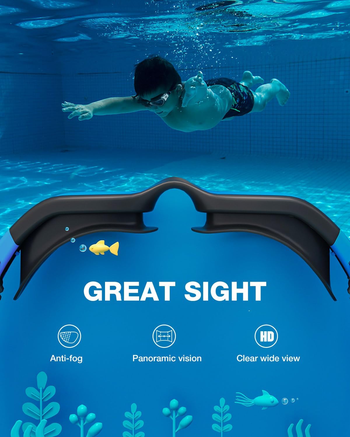 ZIONOR Kids Swim Goggles - G1MINI SE Anti-Fog UV Protection for Ages 6-14 | Comfortable Fit