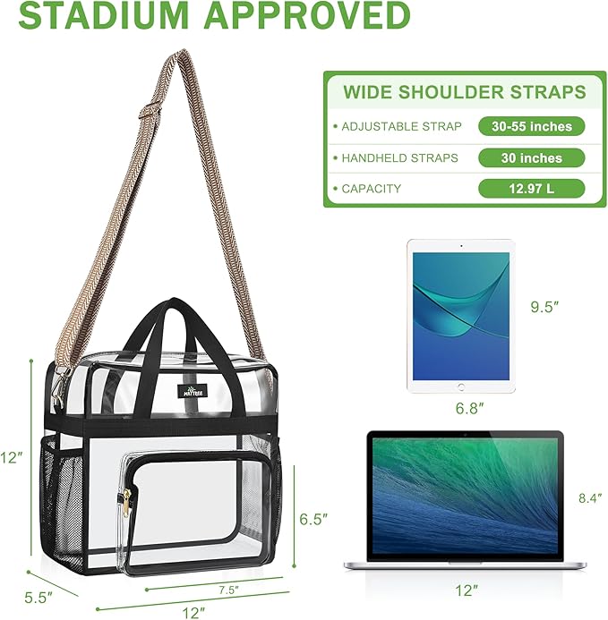MAY TREE Clear Bag for Stadium Events, Transparent Bag for Concert Sports Gym