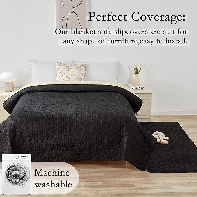 Waterproof Dog Bed Cover Pet Blanket, Soft Pet Couch Covers for Sofa Washable, Bed Couch Sofa Furniture Protector for Puppy Cat Kids (Black,75 * 180 CM)