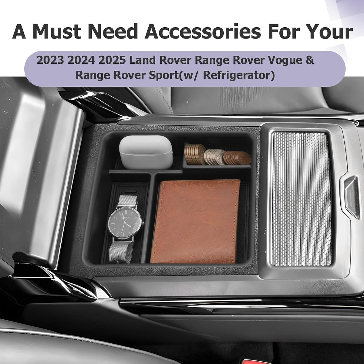 LUWU R Ange R Over Center Console Organizer Compatible with 2023 2024 2025 Land Rover R Ange R Over Vogue/Sport Accessories Armrest Console Organizer Armrest Organizer Insert Tray (w/o Refrigerator)