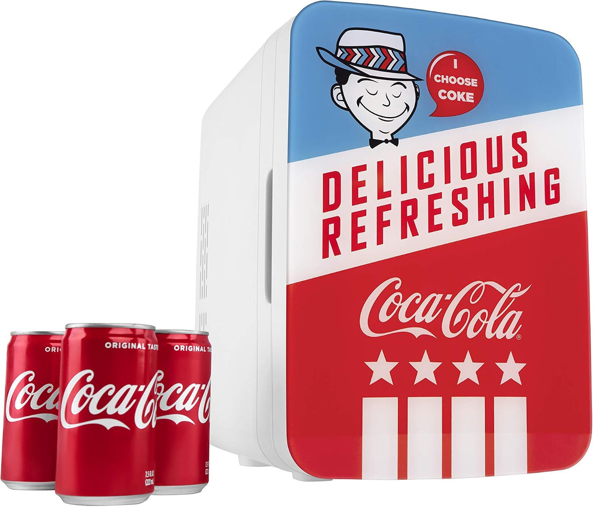 Cooluli Retro Coca-Cola Mini Fridge for Bedroom - Car, Office Desk & College Dorm Room - 10L/12 Can Small Refrigerator - AC/DC 12V Portable Cooler & Warmer for Food, Drinks & Skincare (Coke, Vintage)
