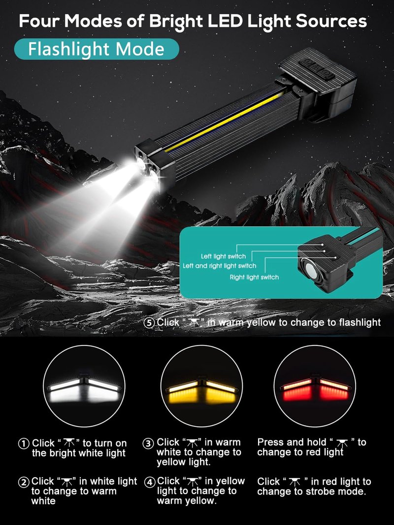 YETHKE Gym Lamp, Portable Gym Lighting for Posing, Magnetic Work Light Rechargeable, Gift for Men/Women, 180° Rotate Foldable with Hang Hook Camping Lamp, USB Power Bank LED Handheld Flashlight-Black