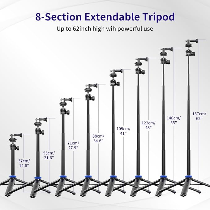 Kaitezenz Selfie Stick Tripod for Gopro Camera, Portable Lightweight Camera