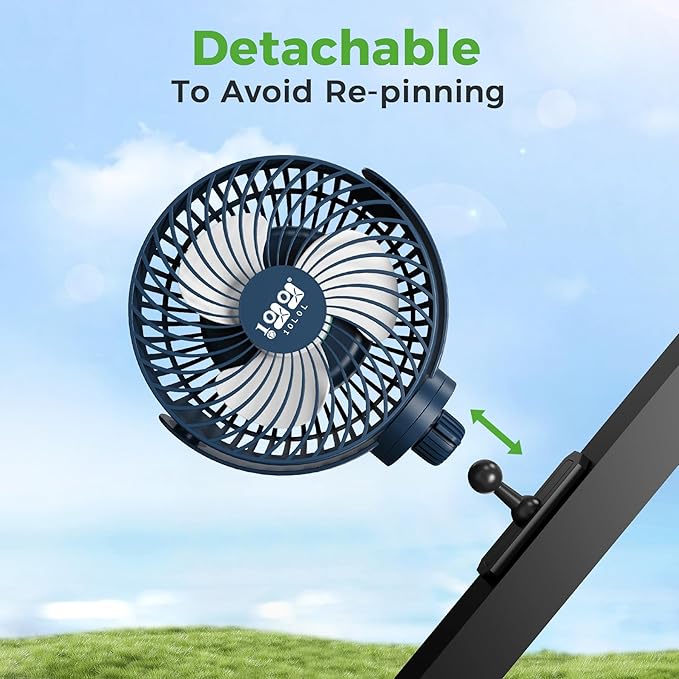 10L0L Magnetic Golf Cart Fan Rechargeable with Flexible Tripod Mount - 10000mAh Battery Operated Portable Fan 360° Rotatable Head, Fits for Yamaha/EZGO/Club Car Golf Cart with LED Light