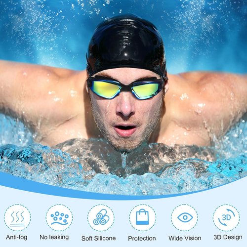Flutesan Swim Goggles - 6 Pack Anti-Fog Adult Swimming Glasses with Ear Plugs & Nose Clip | Leak-Proof Design