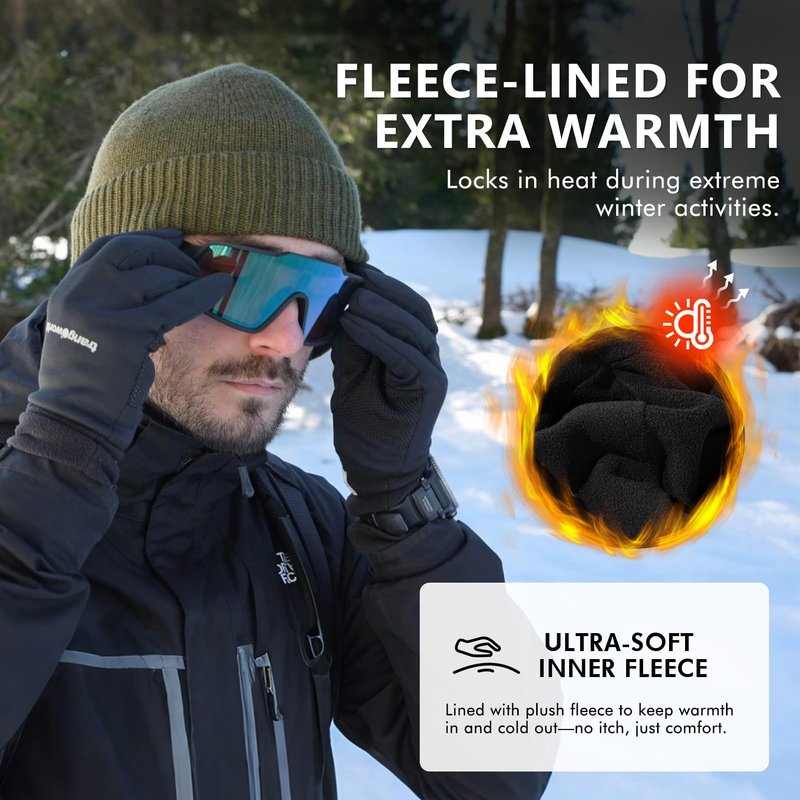 TOP-EX XL/XXL Merino Wool Waterproof Beanie for Men Women with Ear Flap Winter Fleece Lined Beanie Outdoor Skiing Hat Black M/L