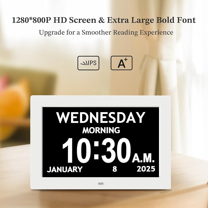 10.1'' Digital Clock, 1280*800p HD Extra Large Display, Dementia Clock